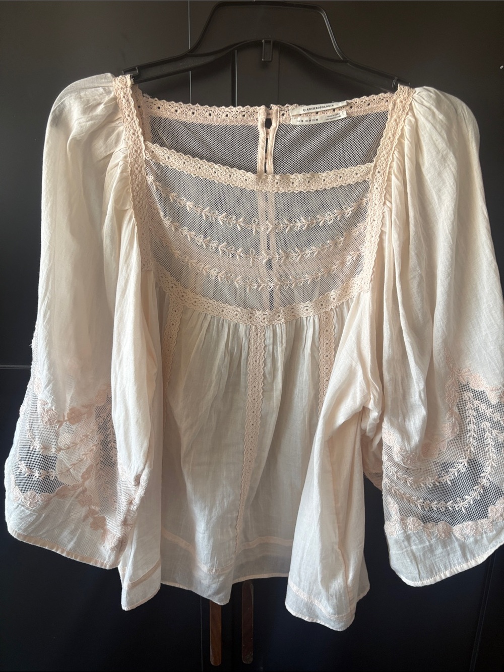 Anthropologie Ivory Lace-Trim Peasant Blouse